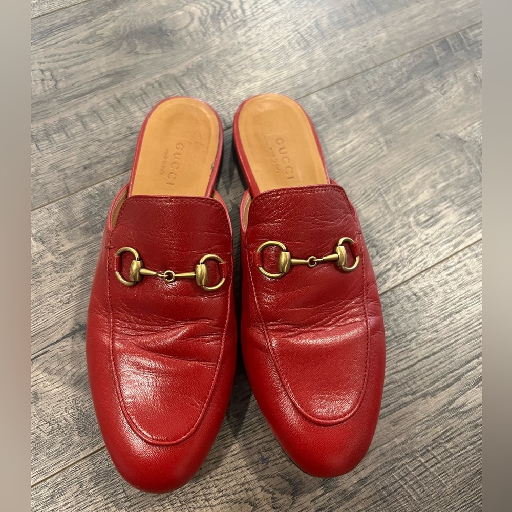 Gucci Red Leather Mules
